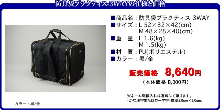 防具袋プラクティス-3WAYの仕様と価格