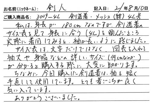 3009-4L 剣道着・メッシュ（紺）4L号を購入した人の口コミ